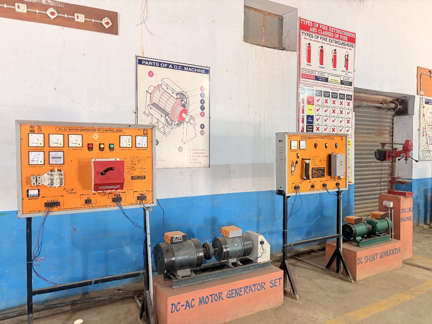 DC and AC motor generator setup in lab